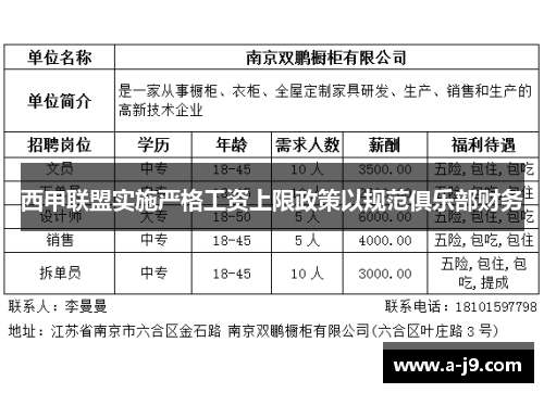 西甲联盟实施严格工资上限政策以规范俱乐部财务